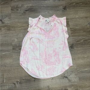 cupcakes & cashmere Pink Toile Tie-Front Ruffle Sleeve Blouse